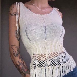 Vintage crochet fringed tank top